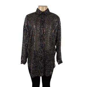 Stuart Lang Vintage Women’s Multicolor Sheer Long-Sleeve Shirt Size M